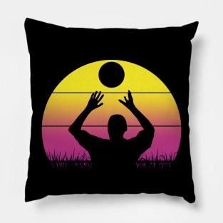 Travel back in time with beach volleyball - Retro Sunsets shirt featuring a player! Pillow