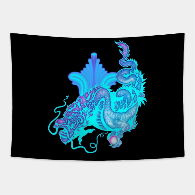 Blue glowing chinese dragon Tapestry by Nicky2342