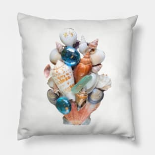 Shell collage with beach glass Pillow