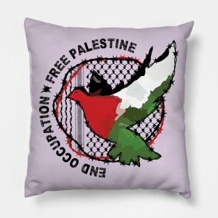 End Occupation Free Palestine with Palestinian Arabic Kufiya Hatta Pattern -blk Pillow