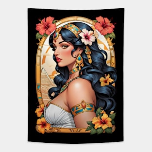 Cleopatra Queen of Egypt retro vintage floral design Tapestry