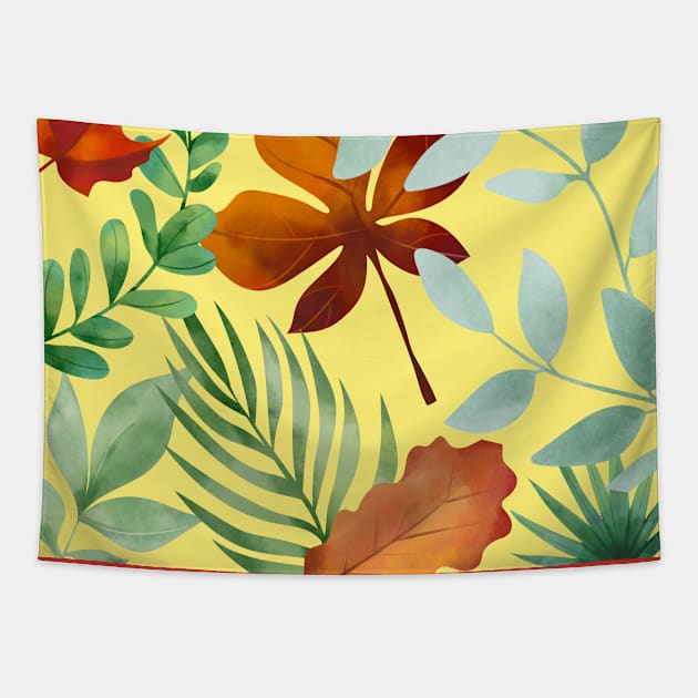 Wild Tropical Hawaiian Leaves And Flowers Pattern Tapestry by artista