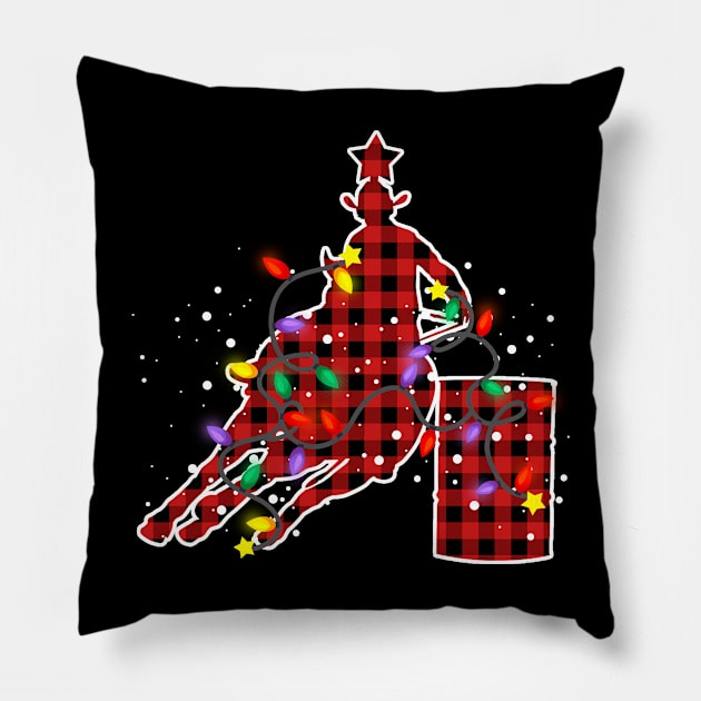 Red Buffalo Plaid Barrel Racing Christmas Pajamas Xmas Tree Lights Pillow by Audell Richardson