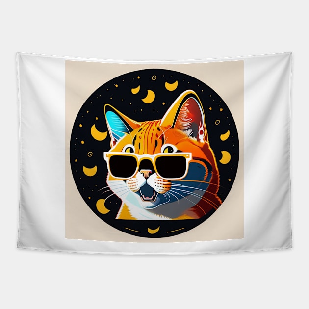 Cat lover happy cat wearing shades Tapestry by Fun and Cool Tees