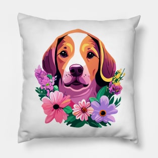 Dog With Flowers Pillow