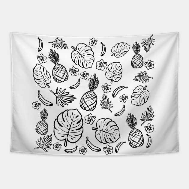 Tropical black and white pattern Tapestry by valentinahramov