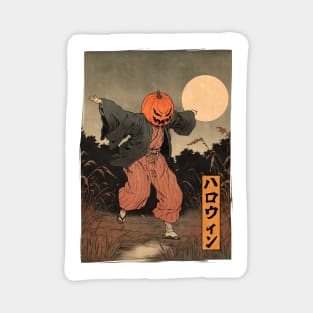 Creepy Horror Halloween Pumpkin Scarecrow Japanese Ukiyo-e Woodblock Print Magnet