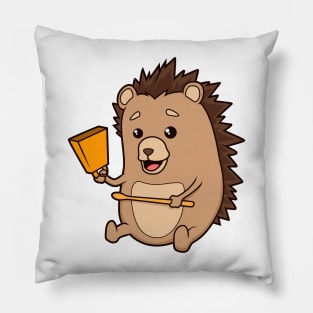 Cartoon hedgehog playing cowbells Pillow