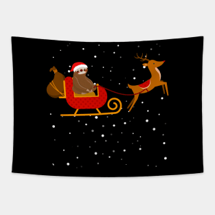 Santa Sloth Riding a Santa's reindeer-Sloth Christmas Gift Tapestry