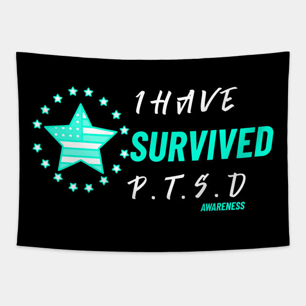 I Survived PTSD - Military Veteran Support Flag for Mental Health Awareness - 50% Off - Teal Month - PTSD Merch Tapestry by Satrok