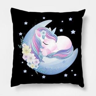 hand drawn cute unicorn sleeping moon Pillow