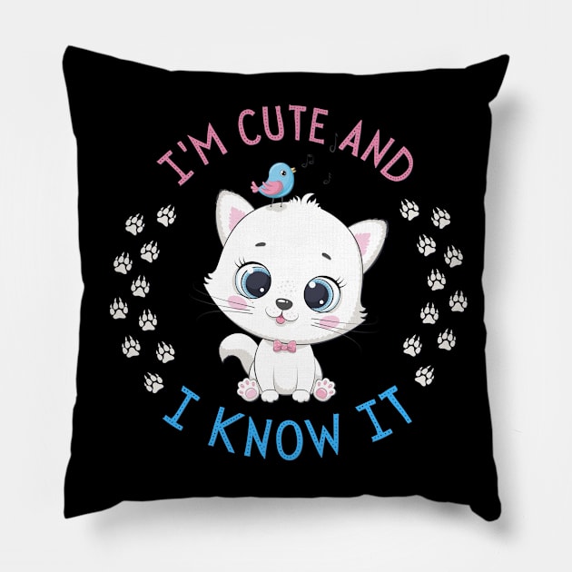 I'm Cute and I know it Smart Cookie Sweet little kitty cute baby outfit Pillow by BoogieCreates