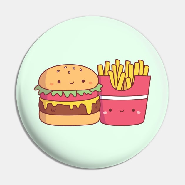 Cute Burger and French Fries Food Pin by rustydoodle