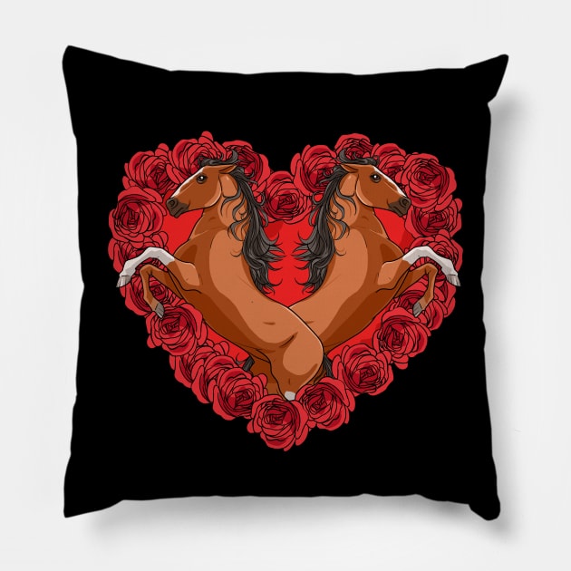 Irish Thoroughbred Horse Heart Roses Valentines Day Equestrian Pillow by Noseking