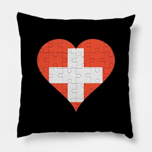 Swiss Jigsaw Puzzle Heart Design - Gift for Swiss With Switzerland Roots Pillow