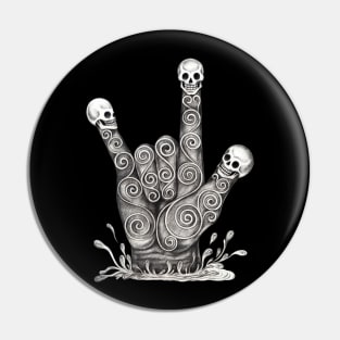 I love you hand sign surreal art three skull on finger. Pin