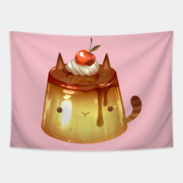 Caramel Kitty Flan Tapestry by Claire Lin