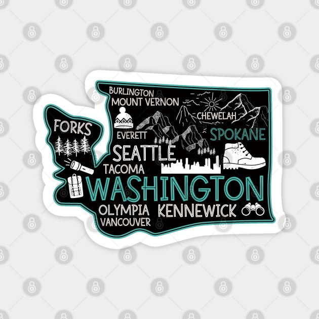 Washington Spokane Cute Map Tacoma Kennewick Forks Spokane cute travel design Magnet by BoogieCreates