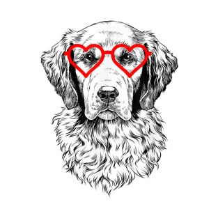 Golden Retriever Dog Wearing Heart Glasses T-Shirt