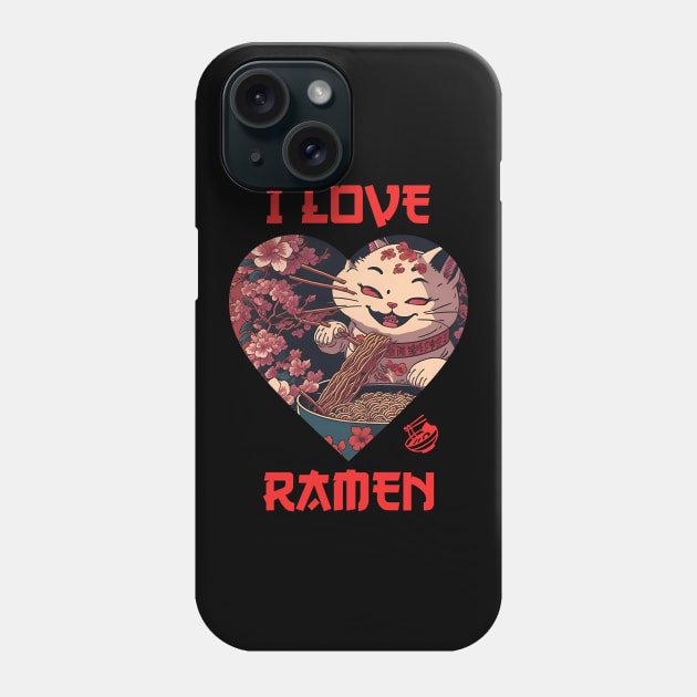Meow Love Ramen Japanese Anime Graphic Phone Case by InktuitionCo