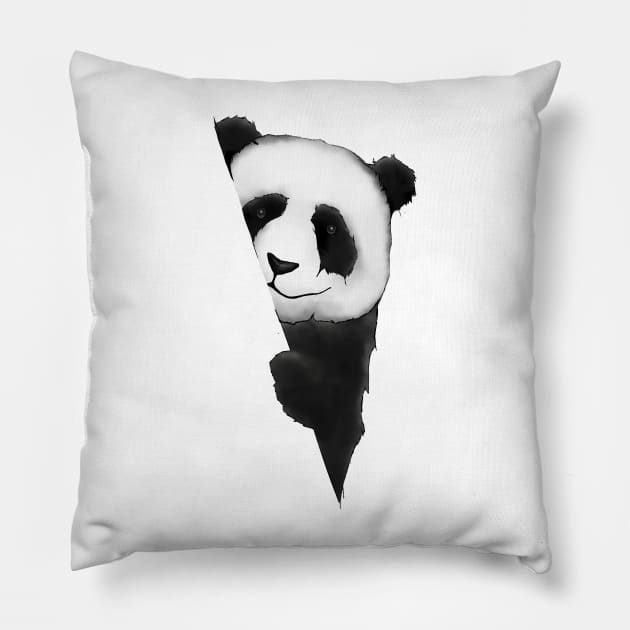 Cute Panda Bear Watercolor Drawing Pillow by SkizzenMonster