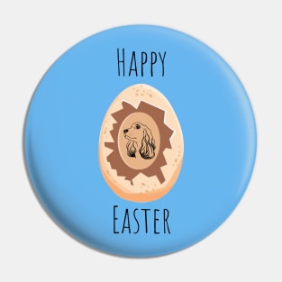 Happy Easter with English Cocker Spaniel Dog Silhouette Head Inside Egg Pin