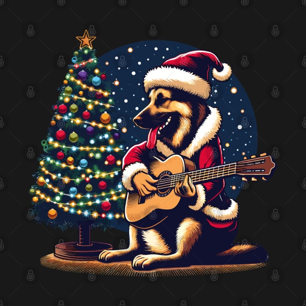 German Shepherd Playing Guitar Christmas by Graceful Designs