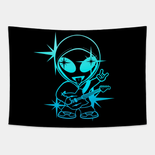 Rockstar Space Alien Musician - Blue Version Tapestry