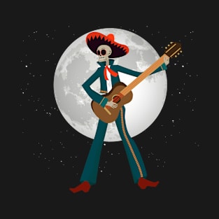 Mariachi Skeleton Guitar Moon T-Shirt