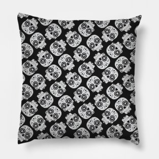 Sugar Skull Dia de los Muertos - Black and White Pillow