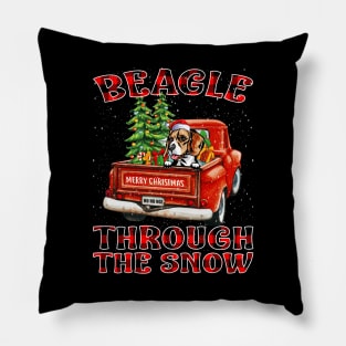 Christmas Beagle Through The Snow Dog Santa Truck Tree Pillow