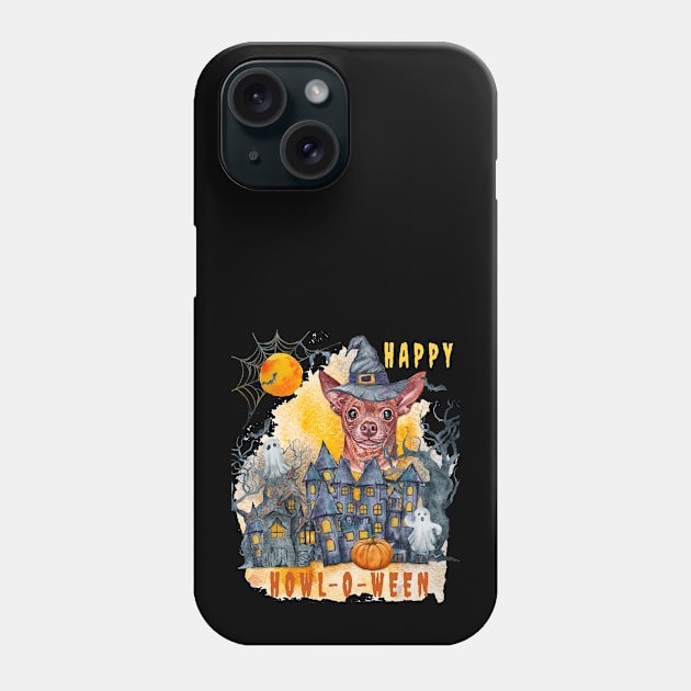 Chihuahua Happy Howl-o-ween Ghost Houses Funny Watercolor Phone Case by Sniffist Gang