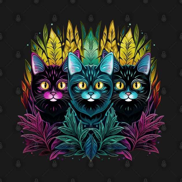 Bright new print, with two neon cats. Beautiful illustration. by Art KateDav