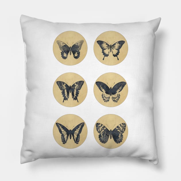 Vintage BUTTERFLIES sepia edition Pantone Color of the Year GREY 2021 Pillow by Naumovski