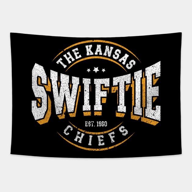 The Kansas Swiftie Chiefs. Vintage Distressed v10 Tapestry by Emma