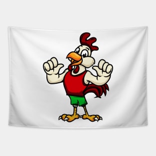 Cute Anthropomorphic Human-like Cartoon Character Rooster in Clothes Tapestry