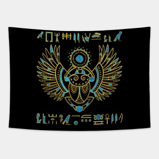 Egyptian Scarab Beetle Gold and blue stained glass Tapestry