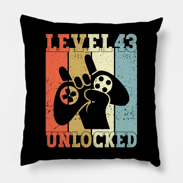 Level 43 Unlocked Video Gamer 43 Years Old 43rd Birthday Level Unlocked Pillow by Charaf Eddine