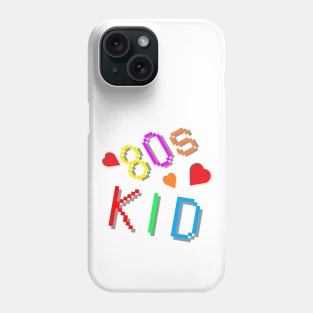 80s Kid. Colorful Retro Design with Hearts. (White Background) Phone Case