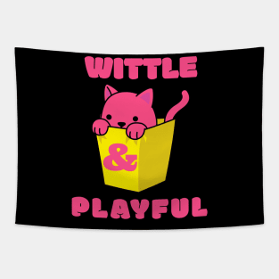 Little Cute Playful Pink Cat Wittle And Playful Playing WAP Kitten in a Yellow Bin Art Tapestry