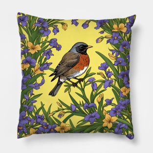 Michigan Migratory Juniper Bird With Iris Flower Pillow