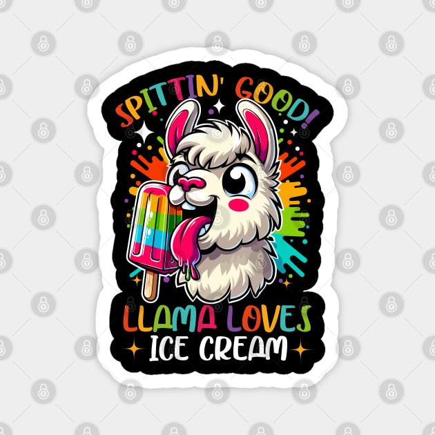 Funny Vibrant Llama Lover, Ice Cream Lover, Cute Animal Alpaca Magnet by JessArty