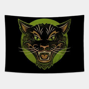 GREEN HALLOWEEN CAT Tapestry