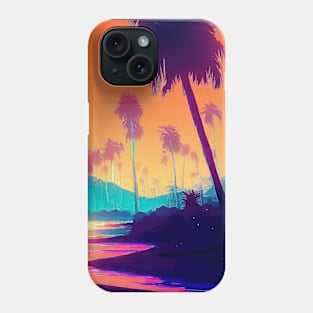 Retro vaporwave Palm beach with the ocean and sunset landscape Phone Case