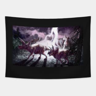 Triceratops struck by lightning art print Tapestry