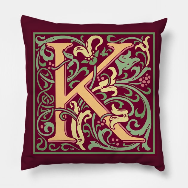 William Morris Vintage Letter K Pillow by MatchbookGraphics