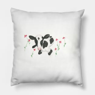 Baby Cow With Cone Flowers Pillow