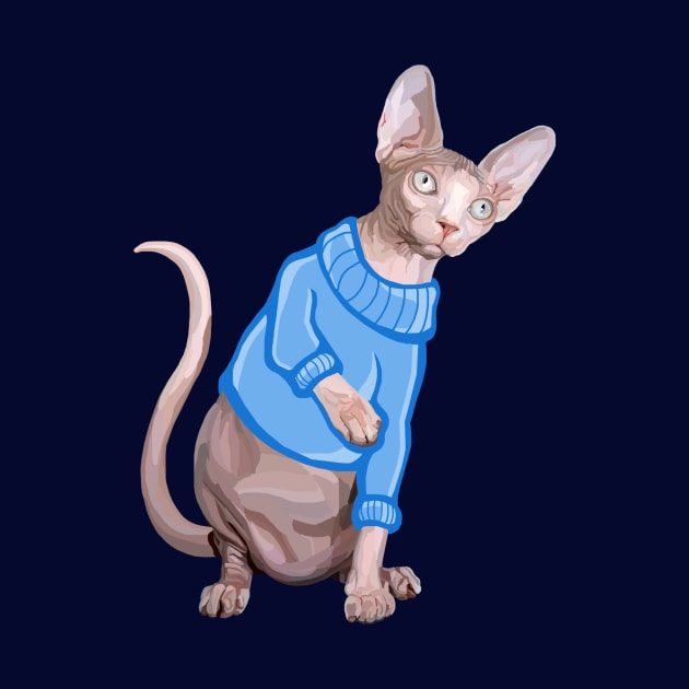 Cute Sphynx Cat with Blue Knit Sweater by Art by Deborah Camp