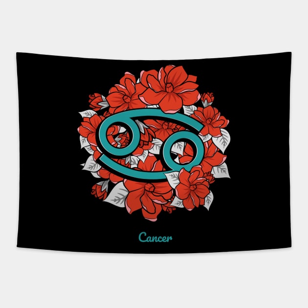 Floral Zodiac Sign Cancer Gift Women Men Tapestry by teeleoshirts