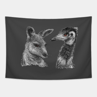 Australian Kangaroo and Emu Drawing Design - Australiana Tapestry